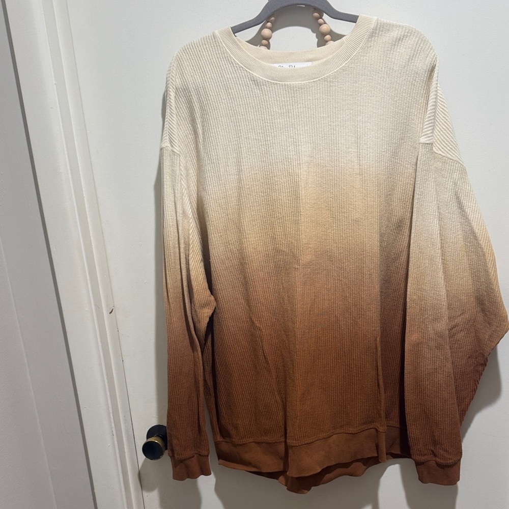 Ombre Tan and Brown Crewneck Sweater